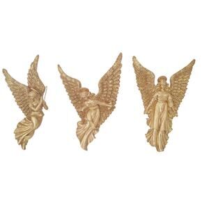 Lillian Vernon Gold Leaf Resin Angels Garland Mantle Christmas Decor Set of3 Vtg